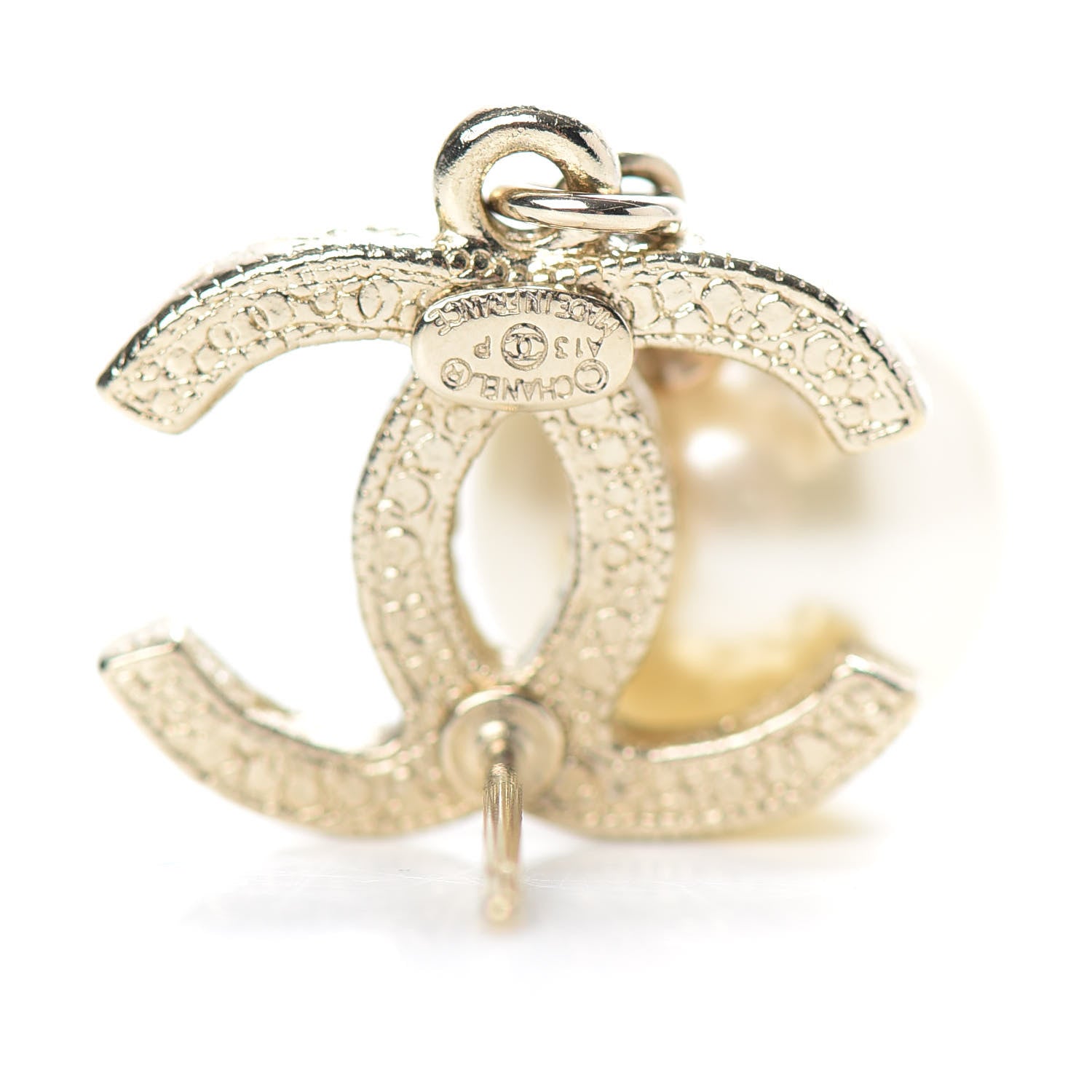 Chanel Pearl Crystal CC Drop Earrings Gold 4 of 5
