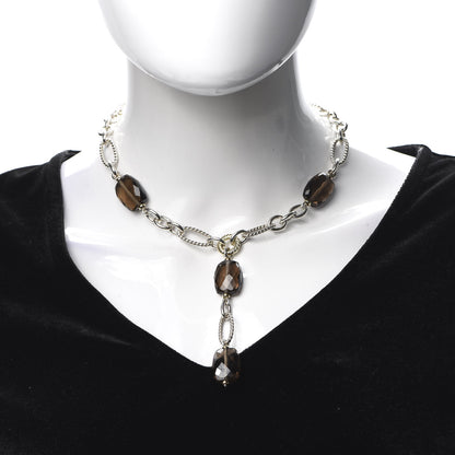 David Yurman Sterling Silver 18K Yellow Gold Smoky Quartz Figaro Link Pendant Necklace 2 of 5