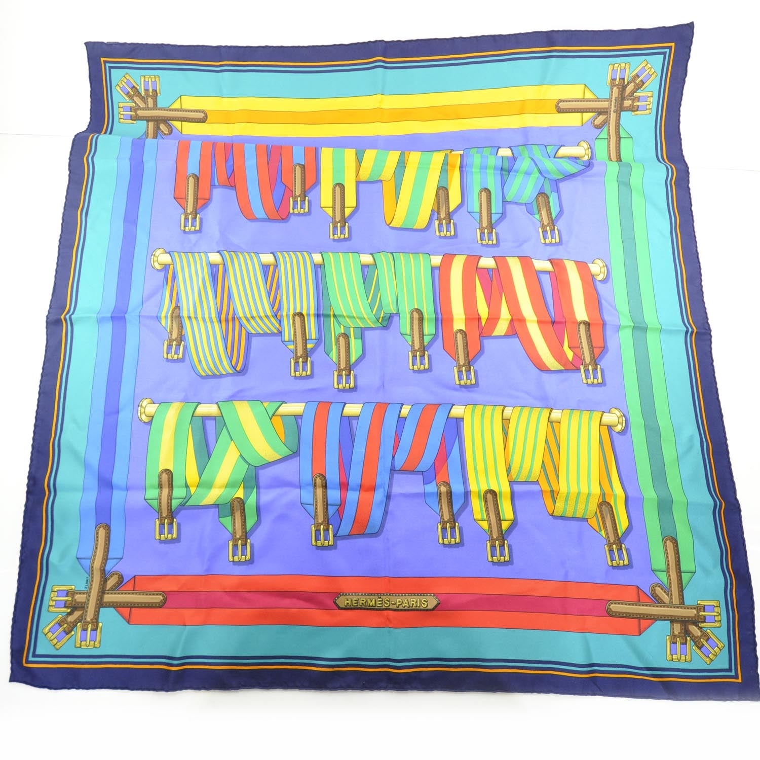 Hermes Silk Sangles Scarf 90 Bleu 1 of 4