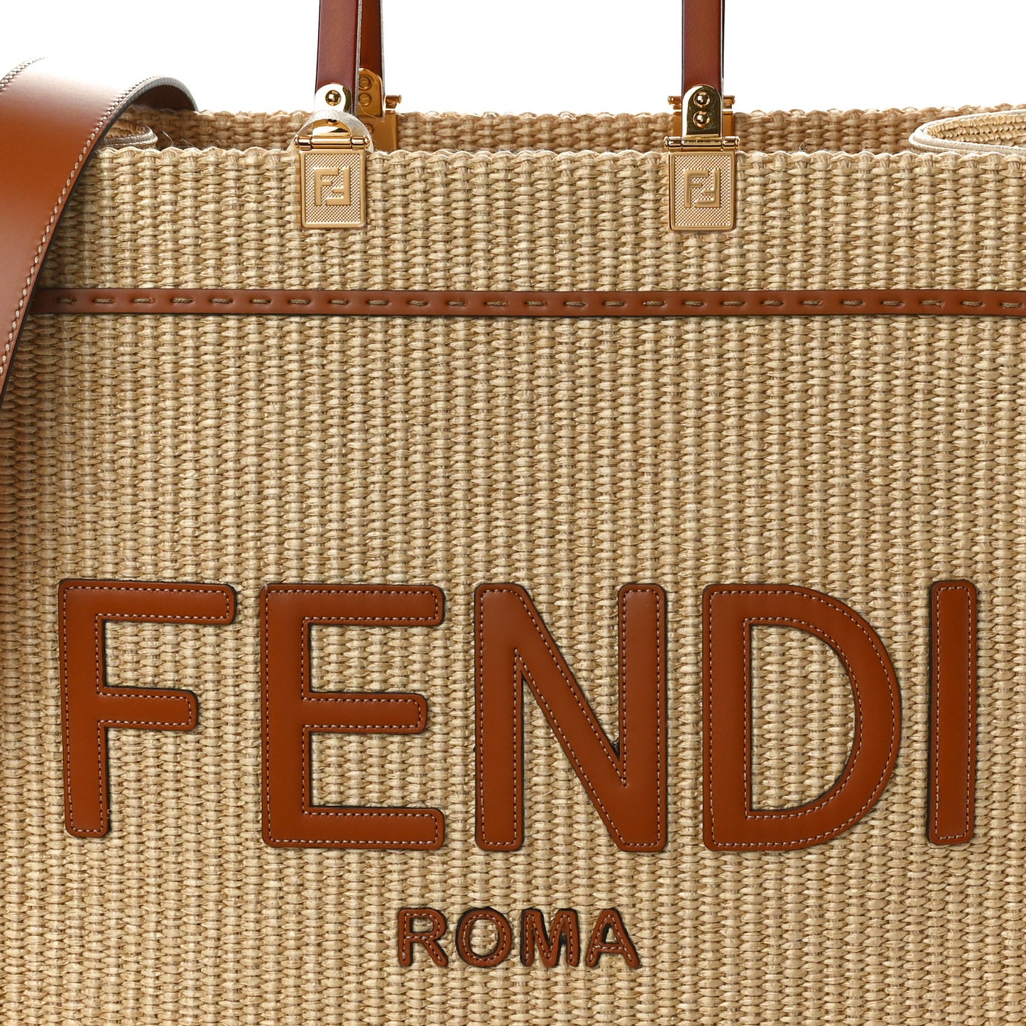 Straw Vitello King Plexiglass Woven Medium Fendi Sunshine Shopper Tote