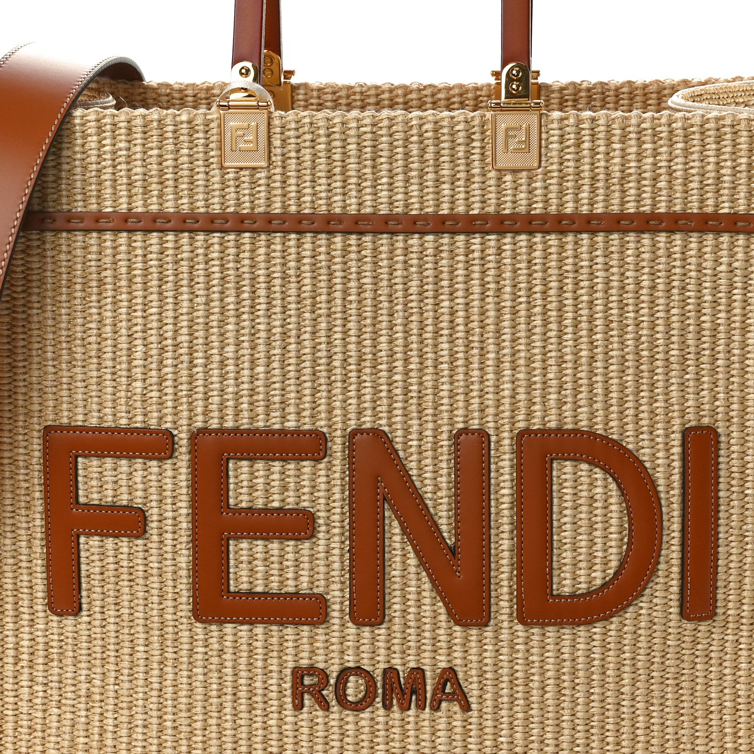 Fendi Straw Vitello King Plexiglass Woven Medium Fendi Sunshine Shopper Tote 9 of 11