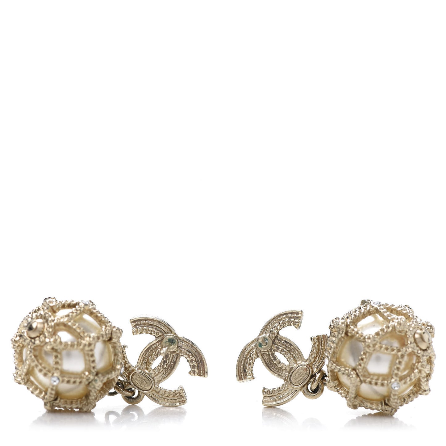 Pearl Caged CC Drop Earrings Gold