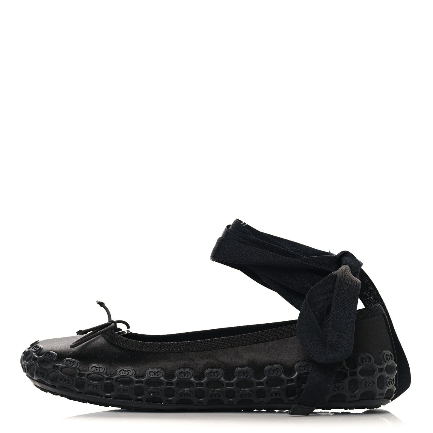 Rubber Satin Ballerina Flats 38 Black