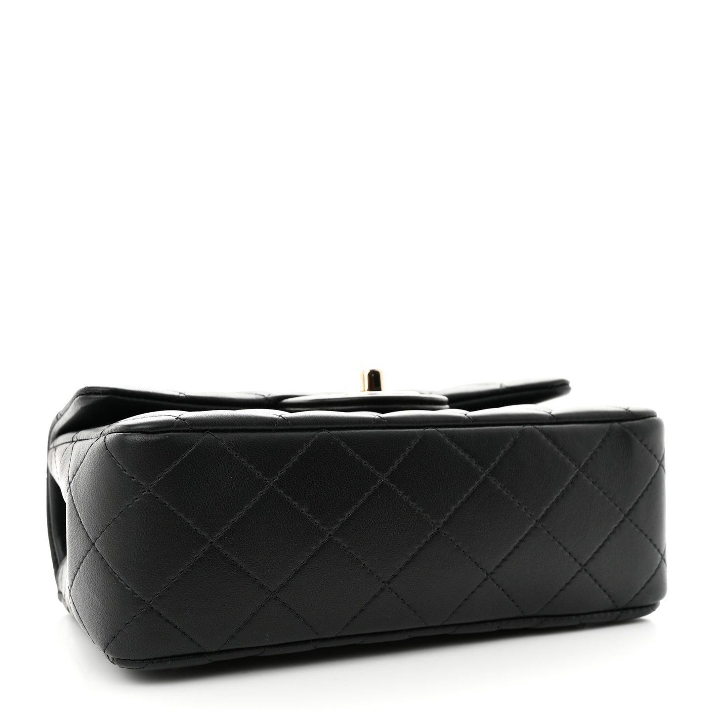 Lambskin Quilted Mini Top Handle Rectangular Flap Black