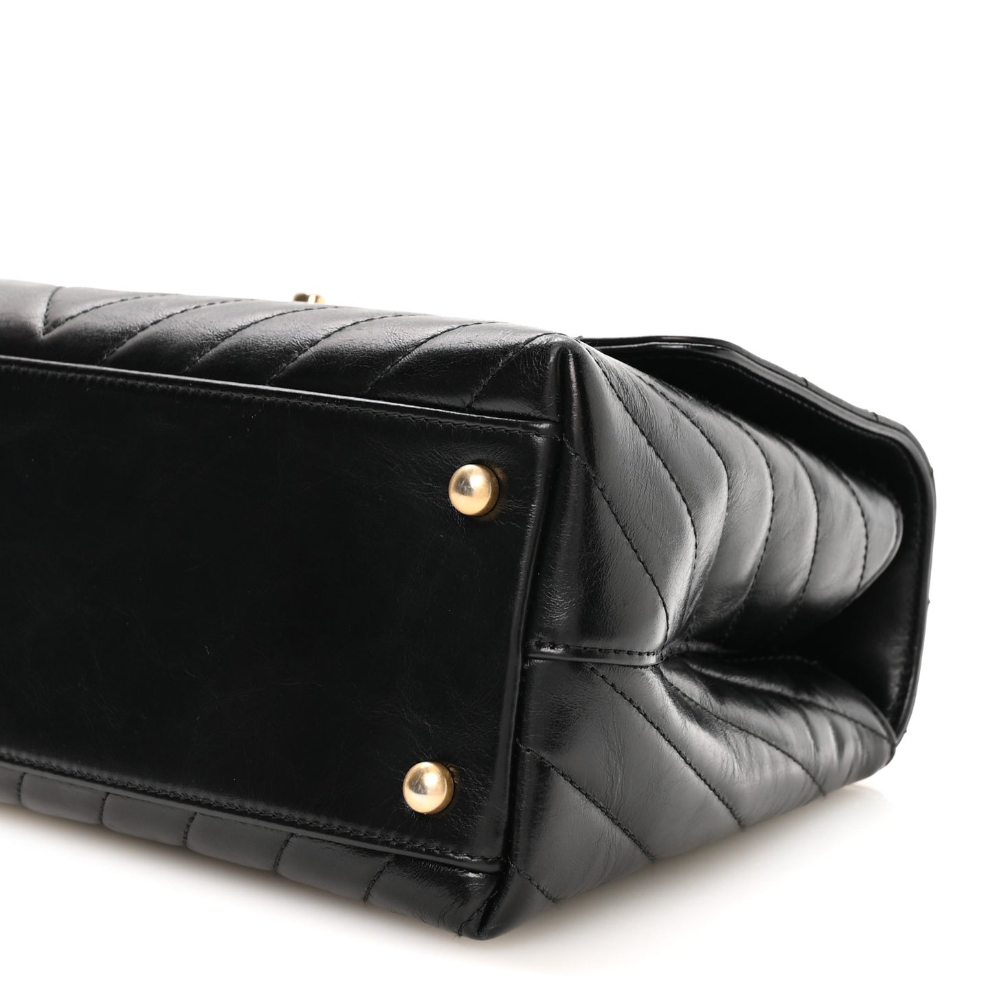 Aged Calfskin Chevron Quilted Small Coco Handle Flap Black