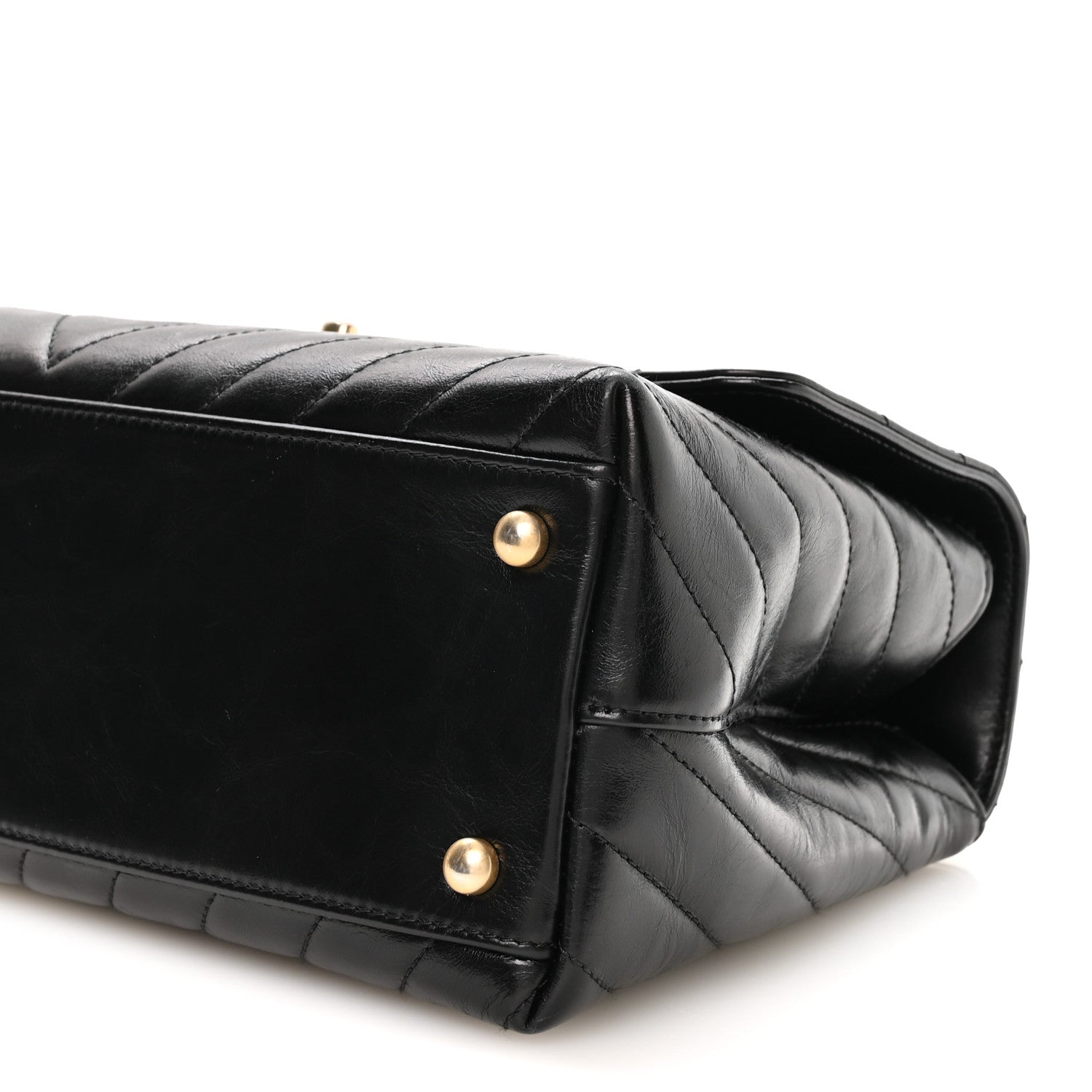 Chanel Aged Calfskin Chevron Quilted Small Coco Handle Flap Black 10 of 11