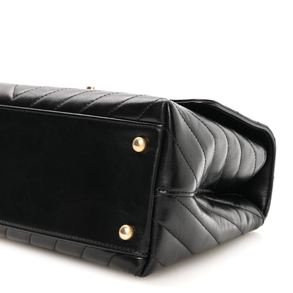 Chanel Aged Calfskin Chevron Quilted Small Coco Handle Flap Black 10 of 11