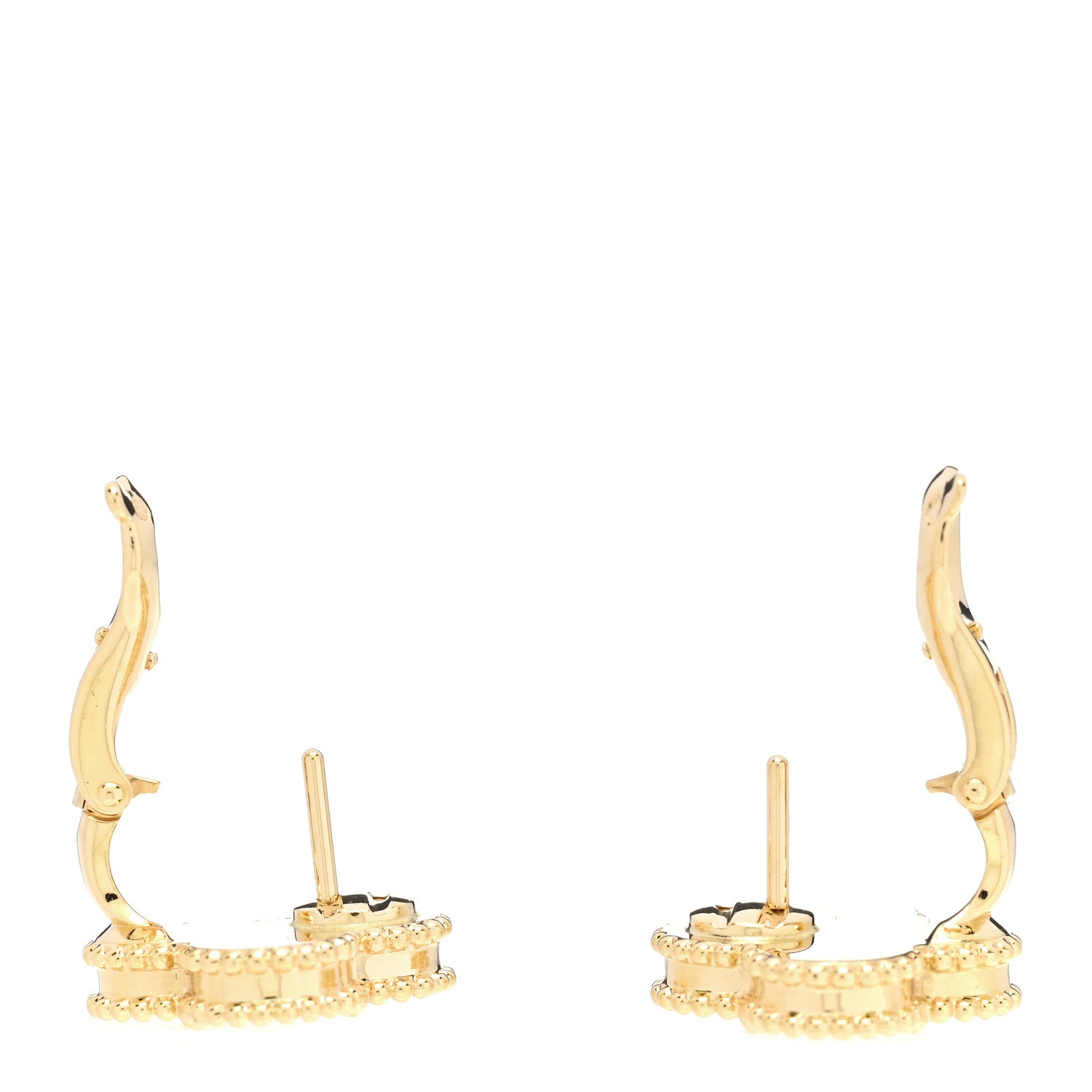 Van Cleef & Arpels 18K Yellow Gold Guilloche Vintage Alhambra Earrings 3 of 5
