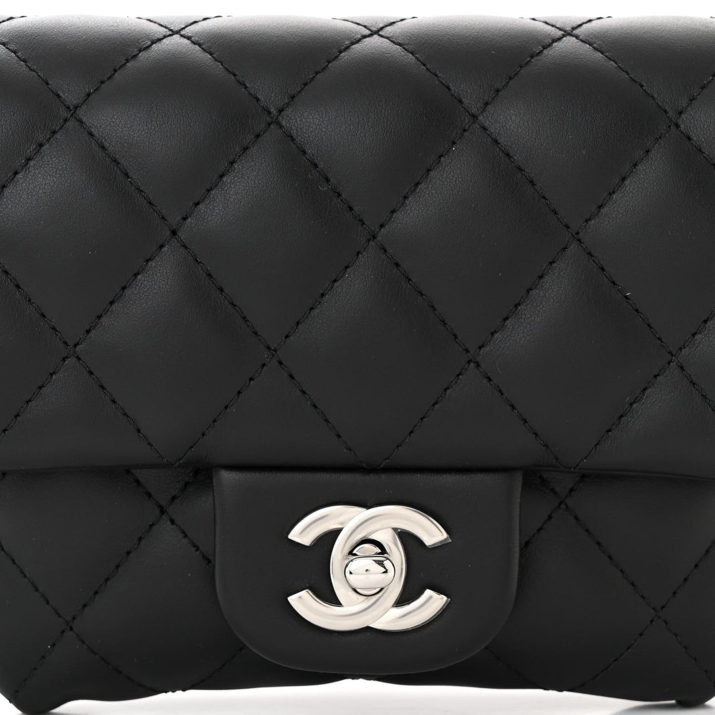 Calfskin Quilted CC Uniform Flap Belt Bag Black