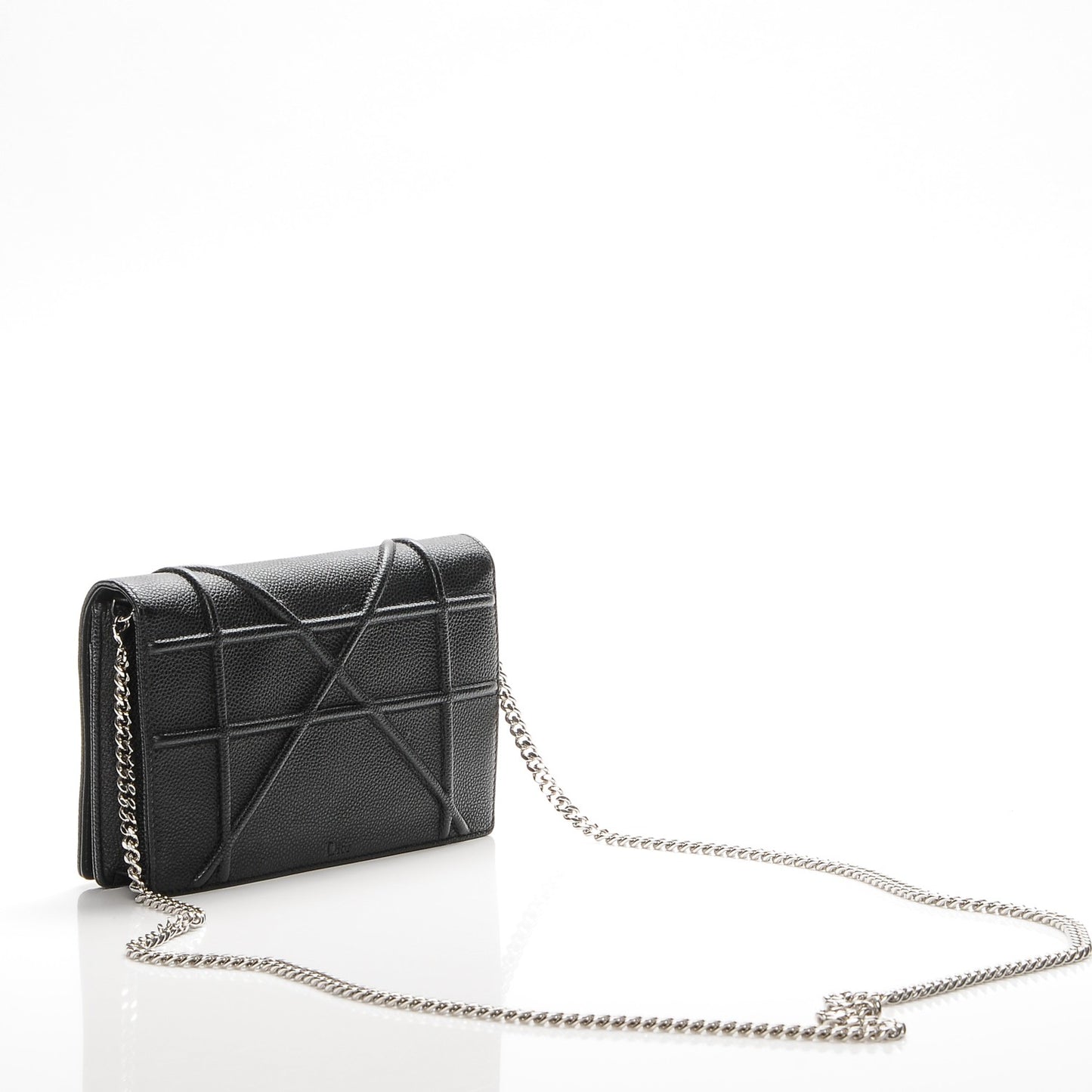 Grained Calfskin Diorama Wallet on Chain Pouch Black