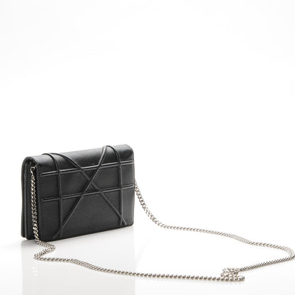 Christian Dior Grained Calfskin Diorama Wallet on Chain Pouch Black 3 of 7