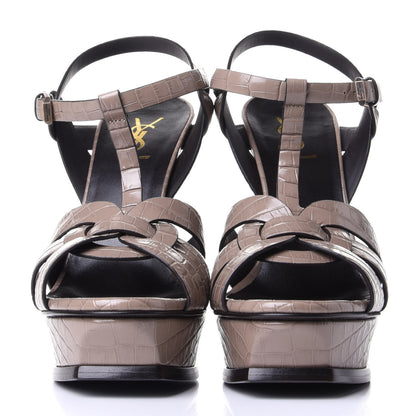 Saint Laurent Calfskin Embossed Crocodile Tribute 105 Platform Sandals 40 Dusty Grey 2 of 11