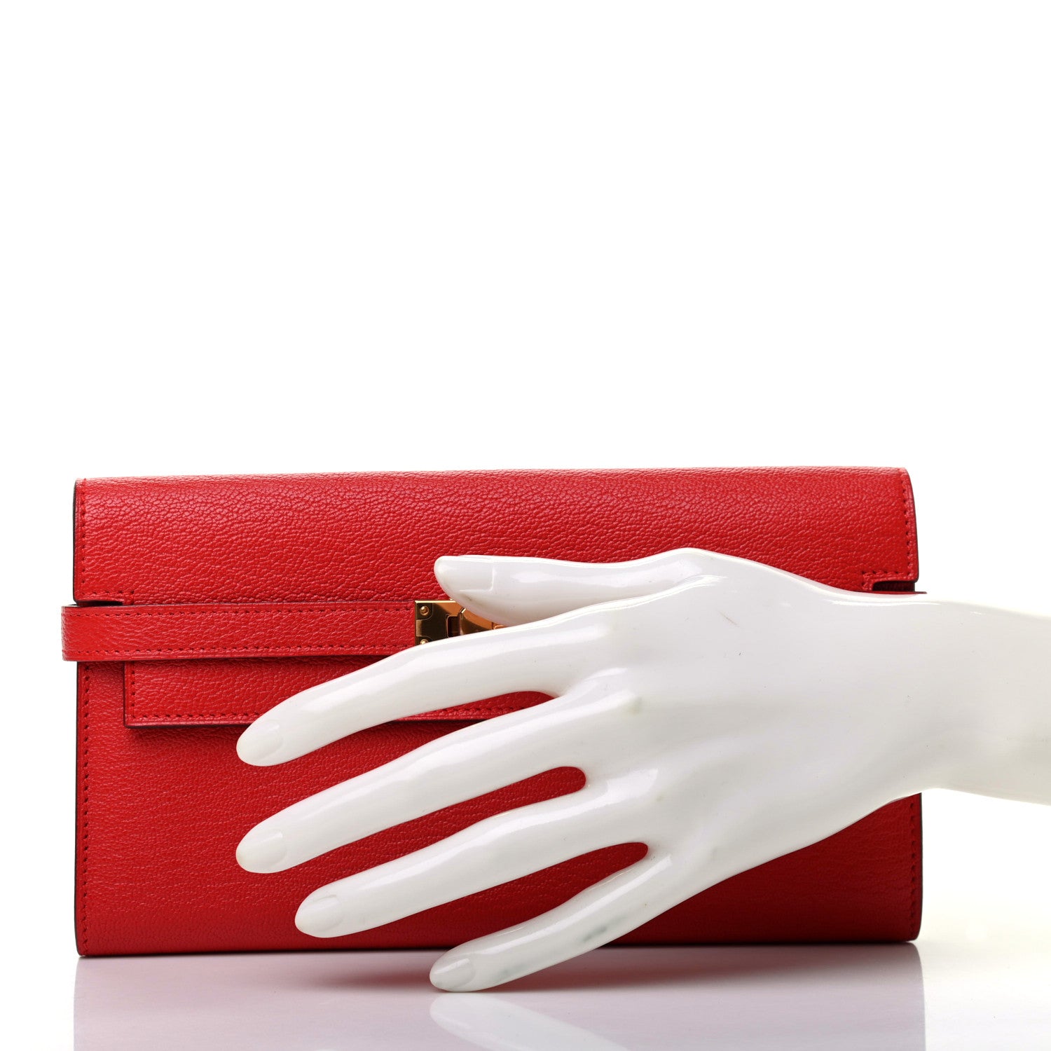 Hermes Chevre Mysore Kelly Longue Wallet Rouge Tomate 2 of 10
