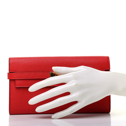 Hermes Chevre Mysore Kelly Longue Wallet Rouge Tomate 2 of 10