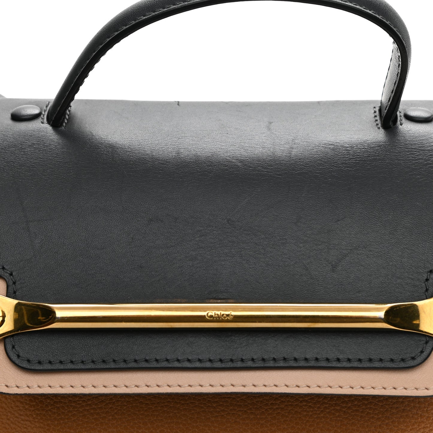 Calfskin Medium Clare Top Handle Bag Tan Black