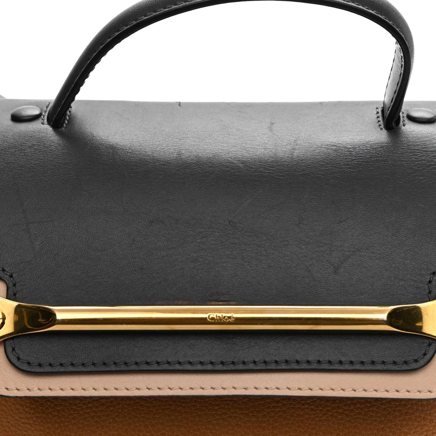 Chloe Calfskin Medium Clare Top Handle Bag Tan Black 11 of 21
