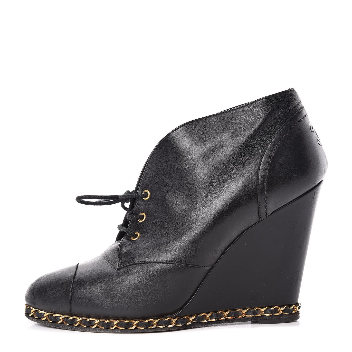 Lambskin CC Chain Wedge Boots 40 Black