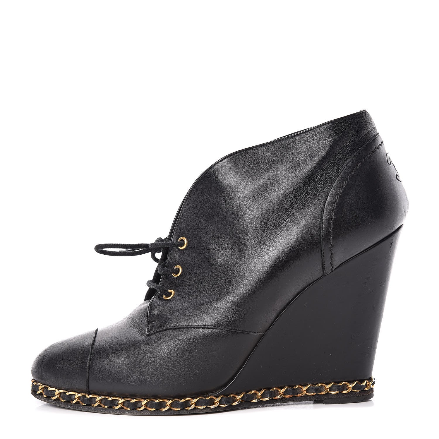 Chanel Lambskin CC Chain Wedge Boots 40 Black 1 of 12
