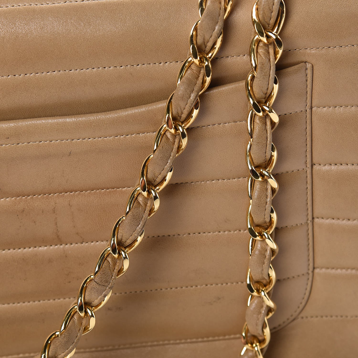 Chanel Lambskin Horizontal Quilt Jumbo Single Flap Beige 16 of 19