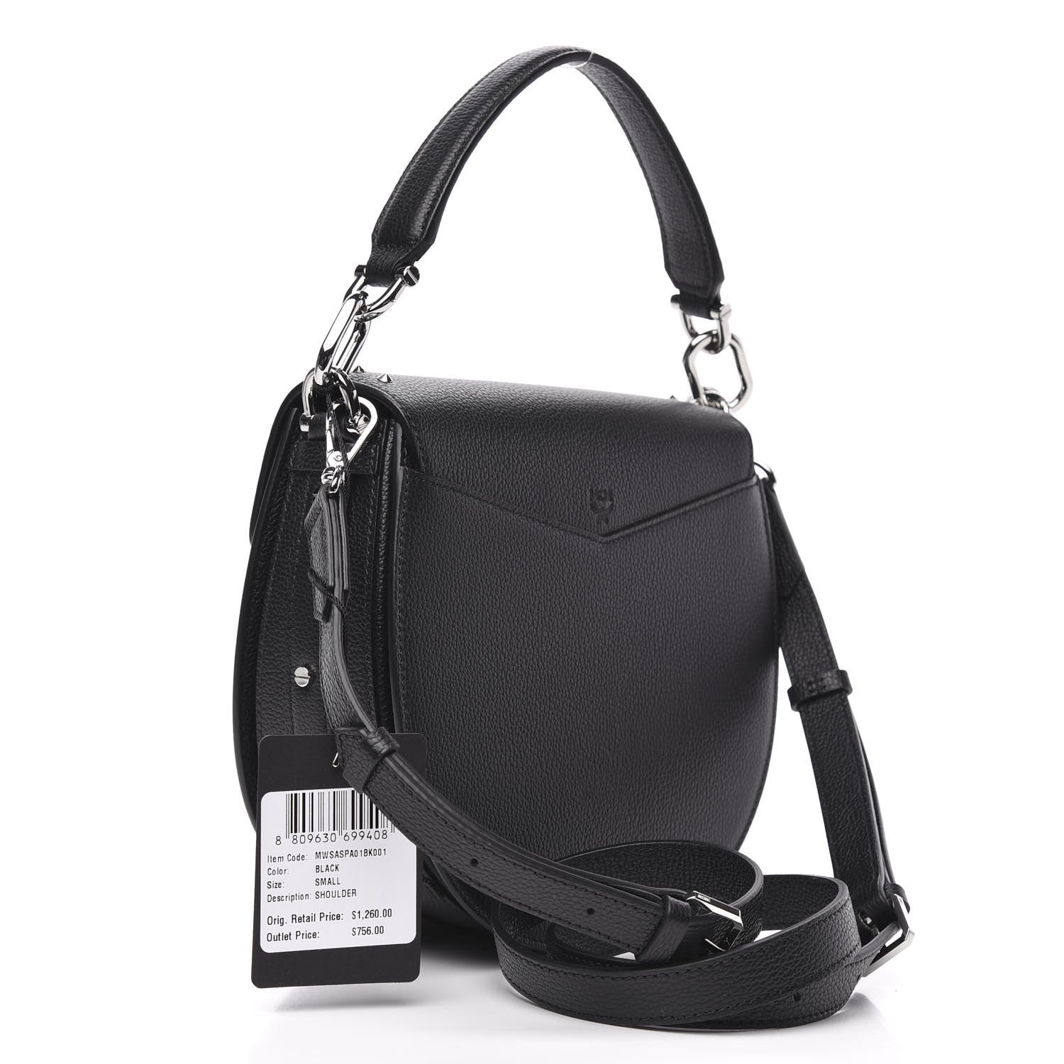 MCM Grained Calfskin Small Patricia Studded Crossbody Bag Black 3 of 9