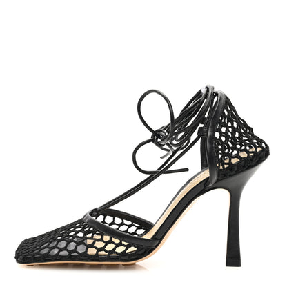 Bottega Veneta Mesh Nappa Stretch Ankle Tie Sandals 36 Black 1 of 8