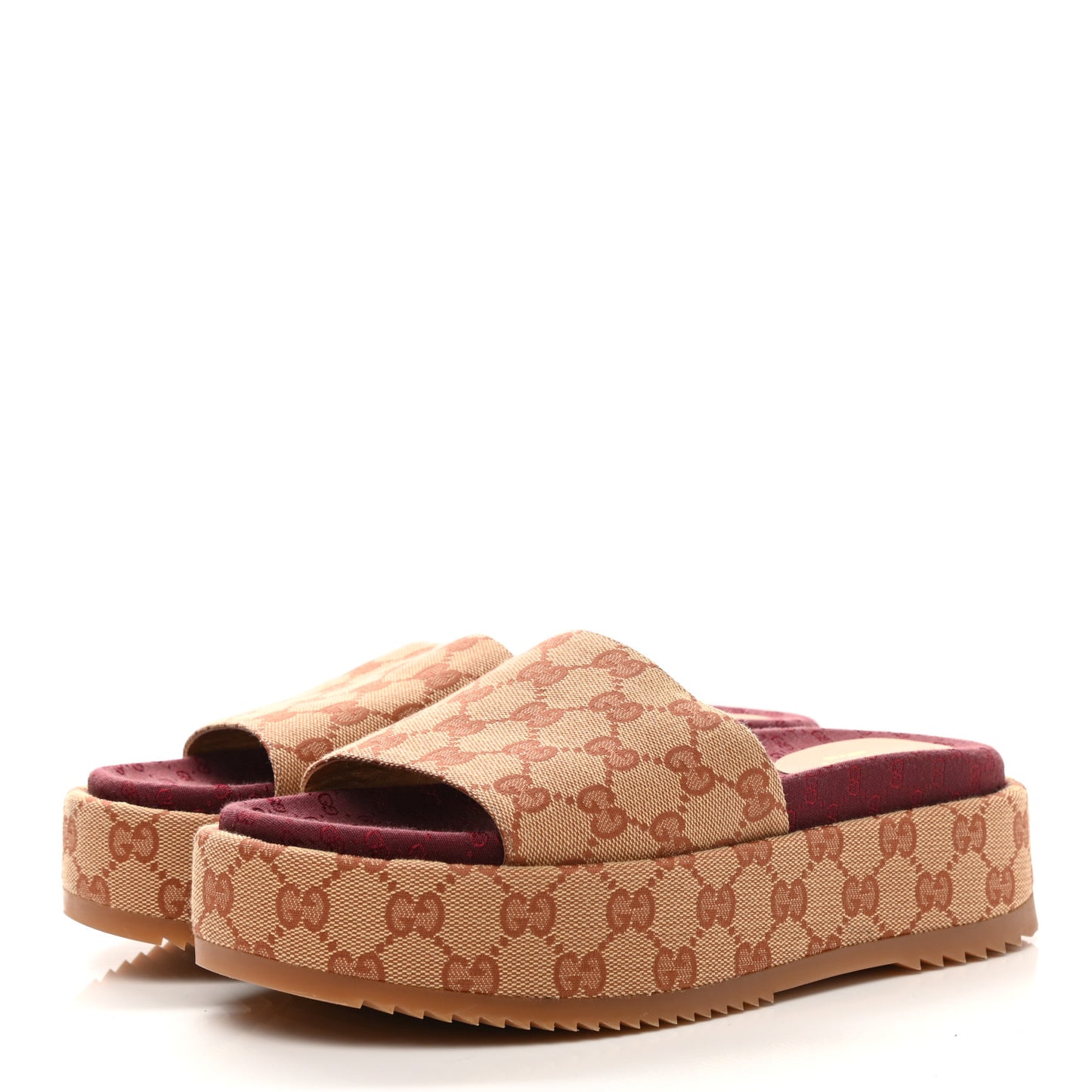 Canvas GG Monogram Angelina Platform Slide Sandals 39 Beige Ruggine