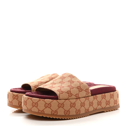 Gucci Canvas GG Monogram Angelina Platform Slide Sandals 39 Beige Ruggine 3 of 8