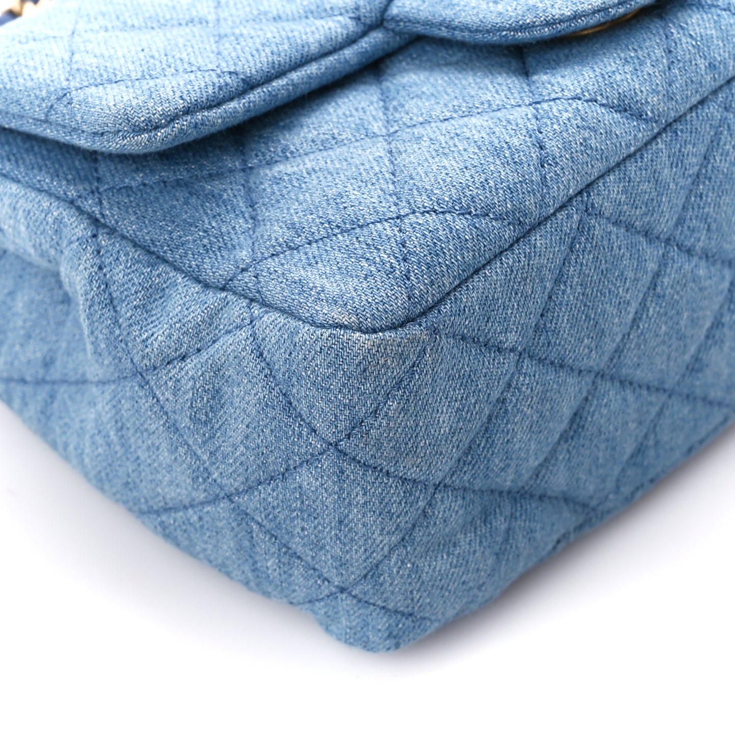 Denim Quilted Mini Pearl Crush Flap Blue