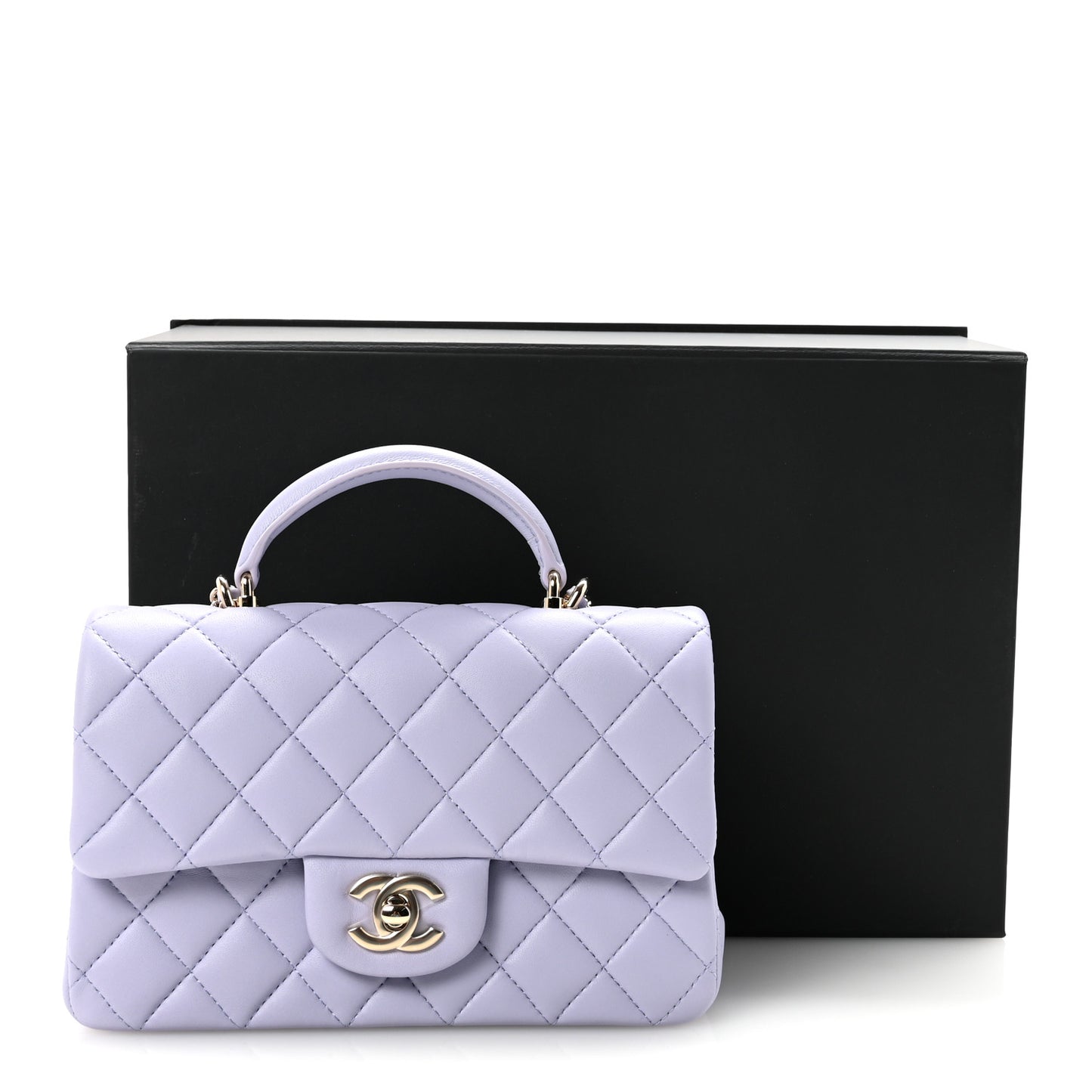 Lambskin Quilted Mini Top Handle Rectangular Flap Light Purple