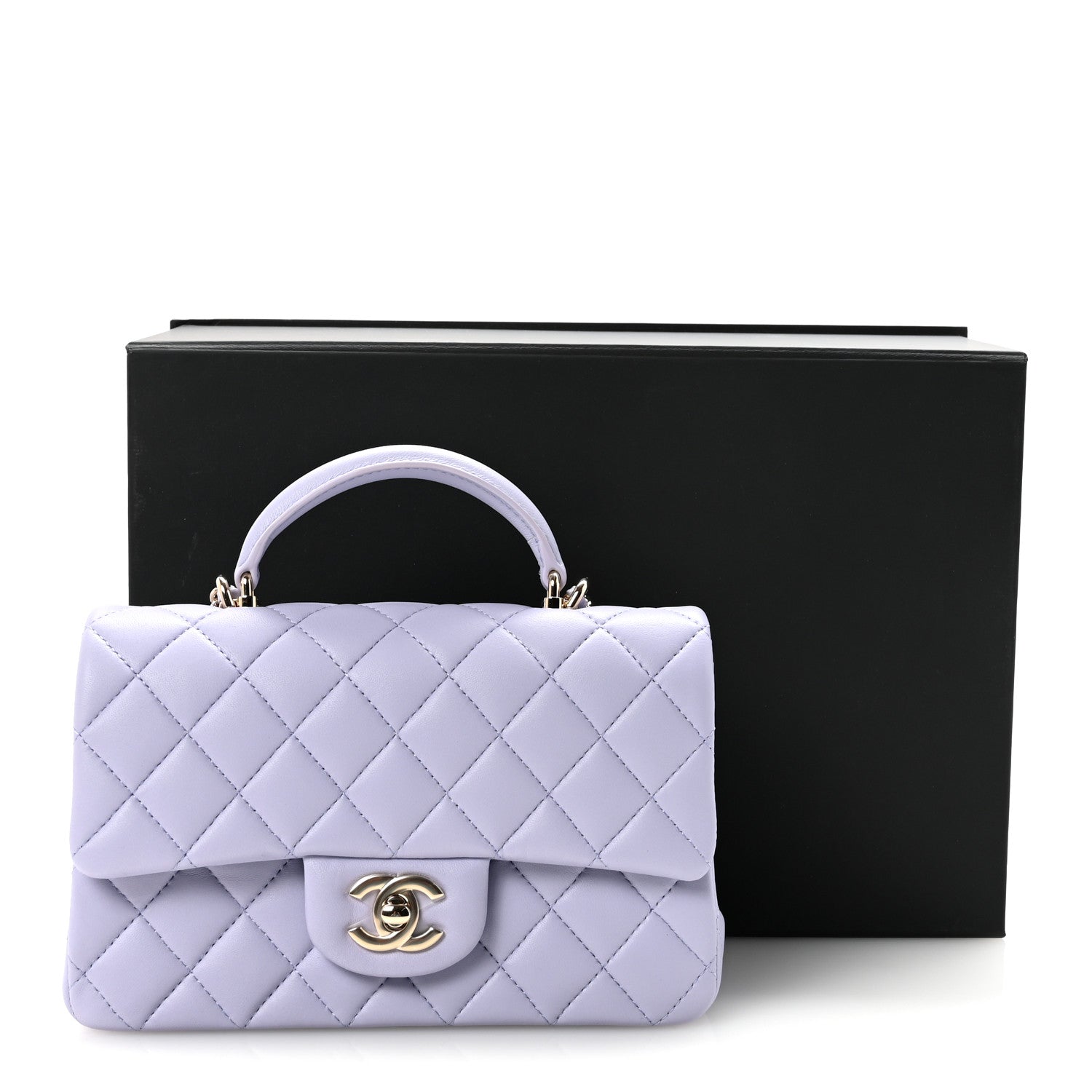 Chanel Lambskin Quilted Mini Top Handle Rectangular Flap Light Purple 11 of 11