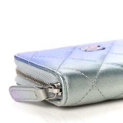 Chanel Gradient Metallic Calfskin Quilted Zip Around Coin Purse Wallet Silver Blue Yellow Purple 9 of 11