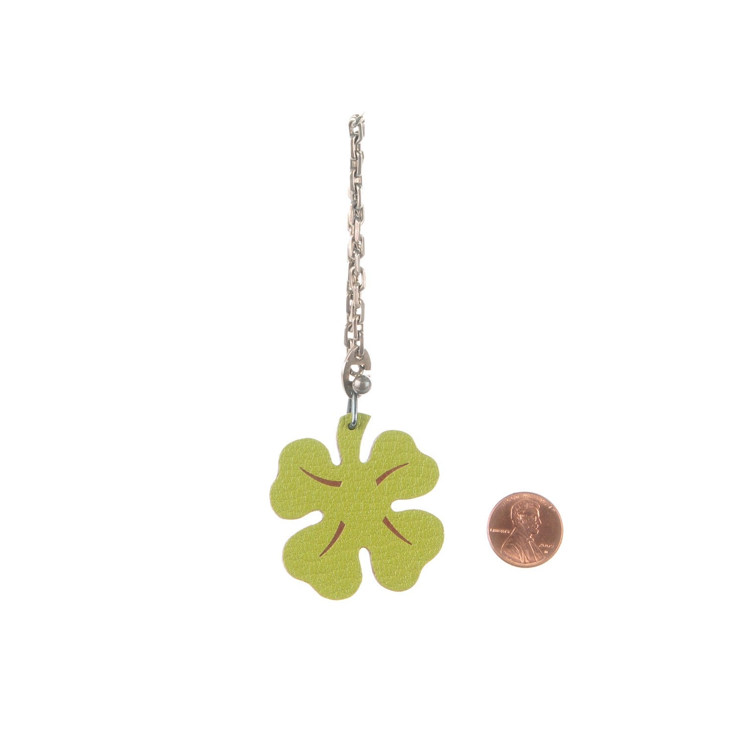 Hermes Chevre Mysore Lucky Clover Key Chain Bag Charm Vert Anis Orange 2 of 4