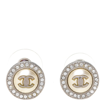Chanel Pearl Crystal CC Round Earrings Gold 1 of 5