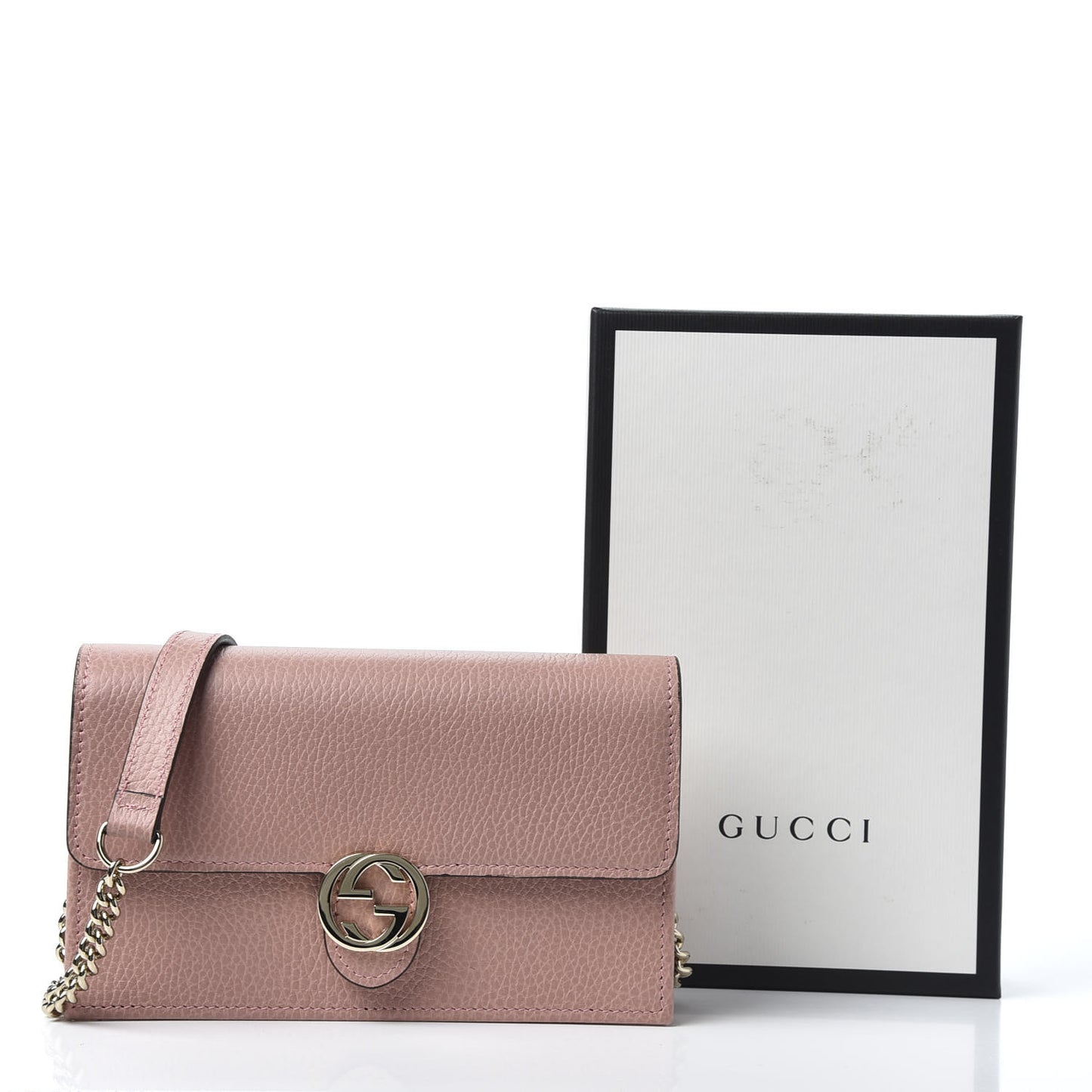 Dollar Calfskin Interlocking G Chain Wallet Soft Pink