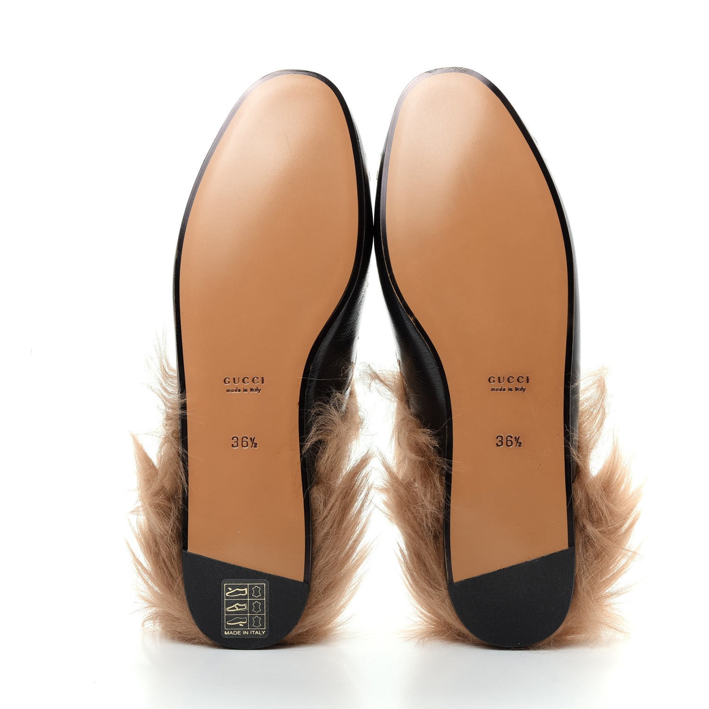 Goatskin Fur Bee Star Embroidered Womens Princetown Slippers 36.5 Black