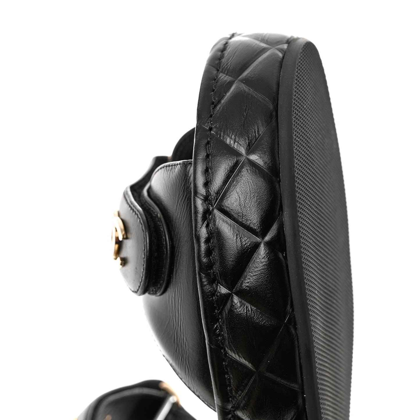 Shiny Calfskin Logo Platform Sandals 39 Black