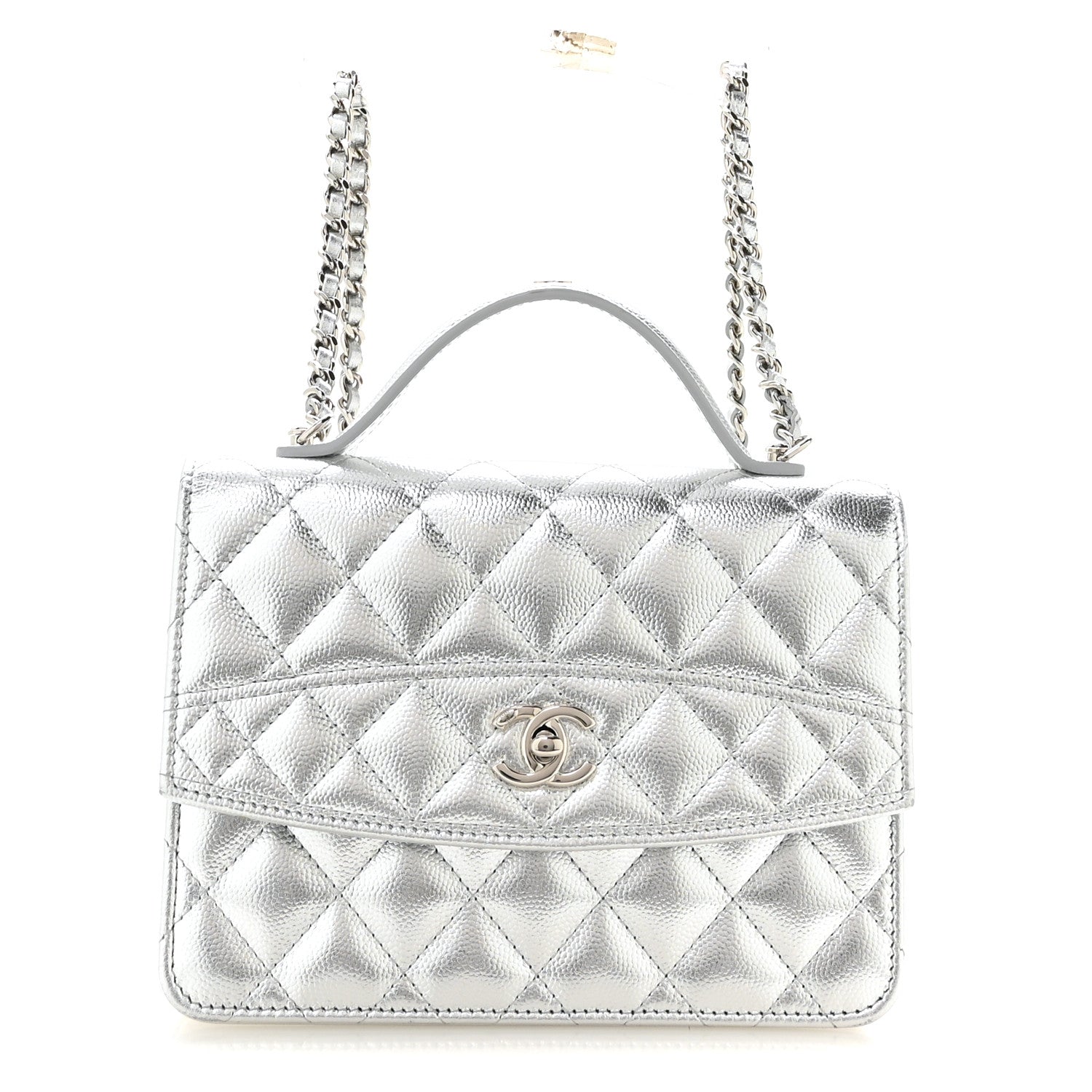 Chanel Metallic Caviar Quilted Top Handle Wallet on Chain WOC Silver 1 of 12