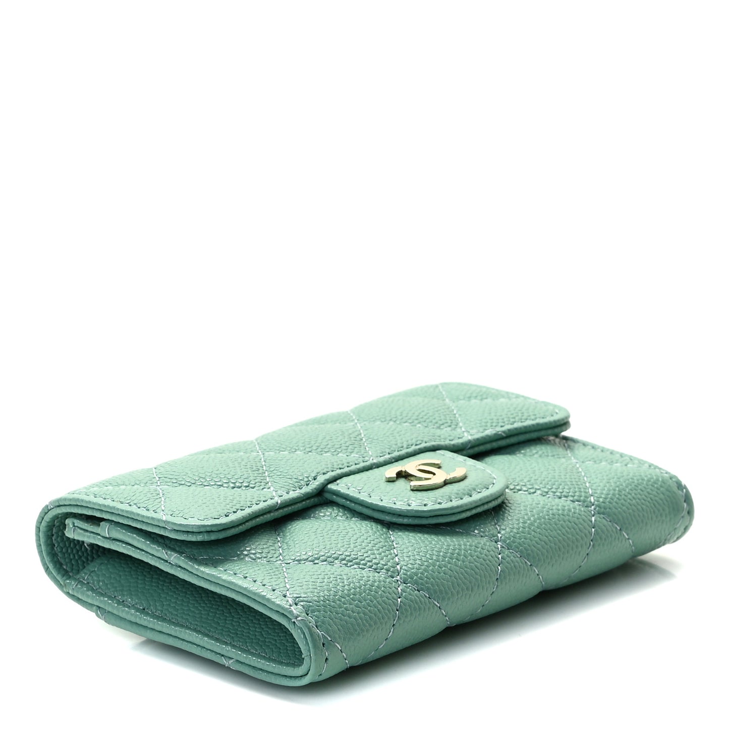 Caviar Quilted Flap Card Holder Wallet Green