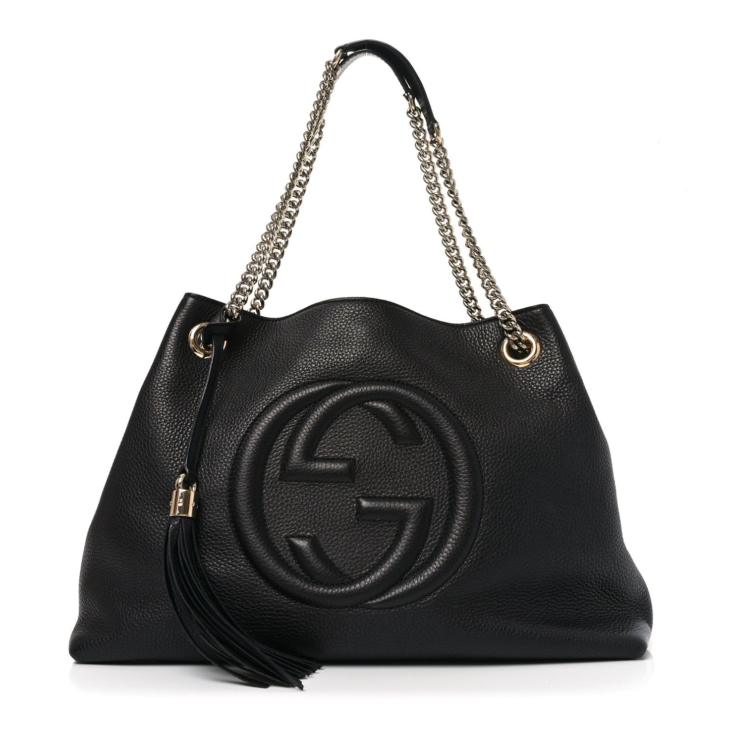Pebbled Calfskin Medium Soho Chain Shoulder Bag Black