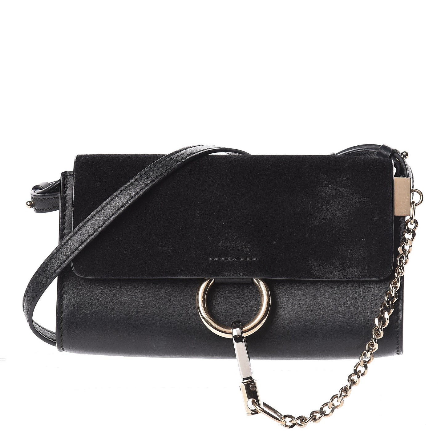 Suede Calfskin Mini Faye Shoulder Bag Black