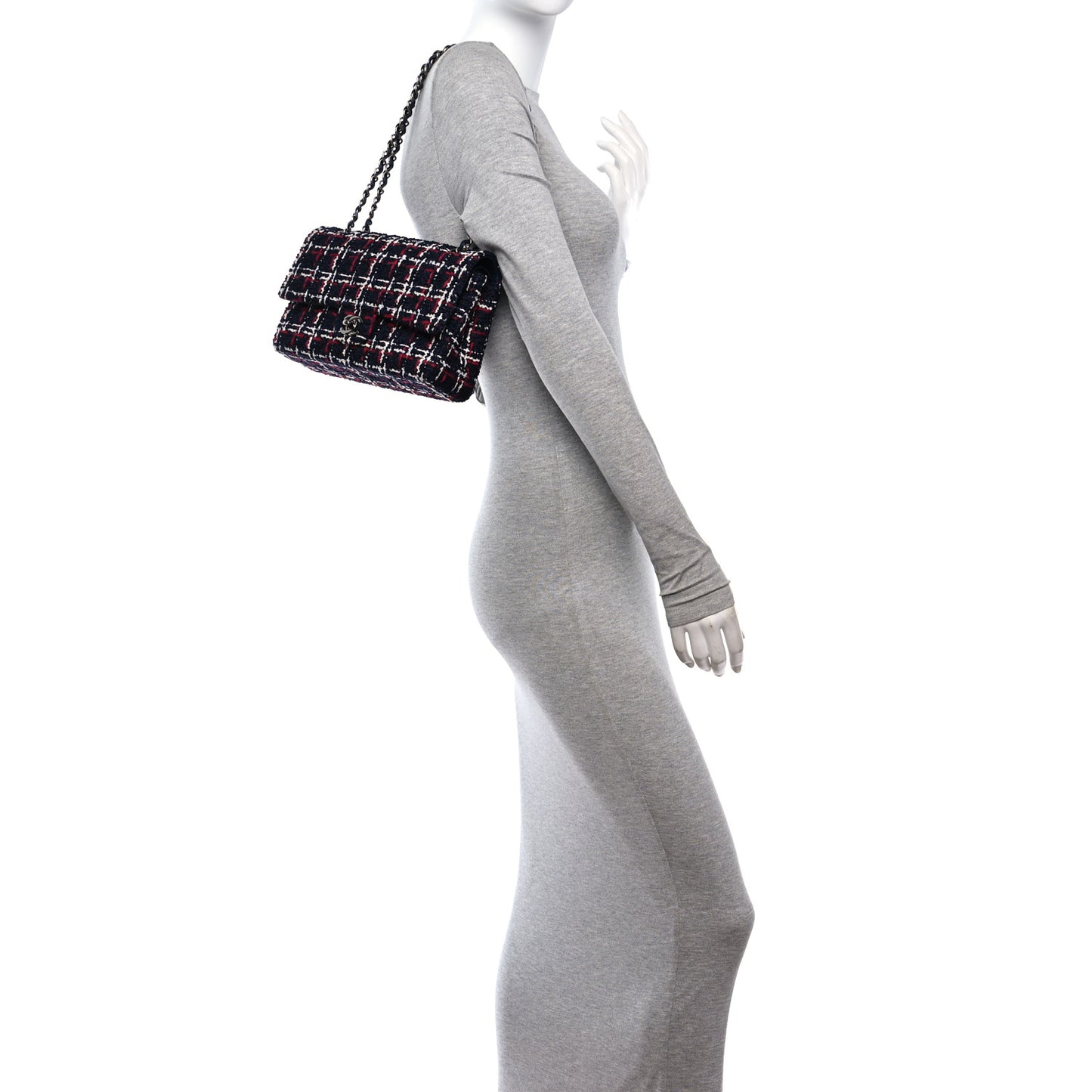 Tweed Quilted Medium Double Flap Navy White Red