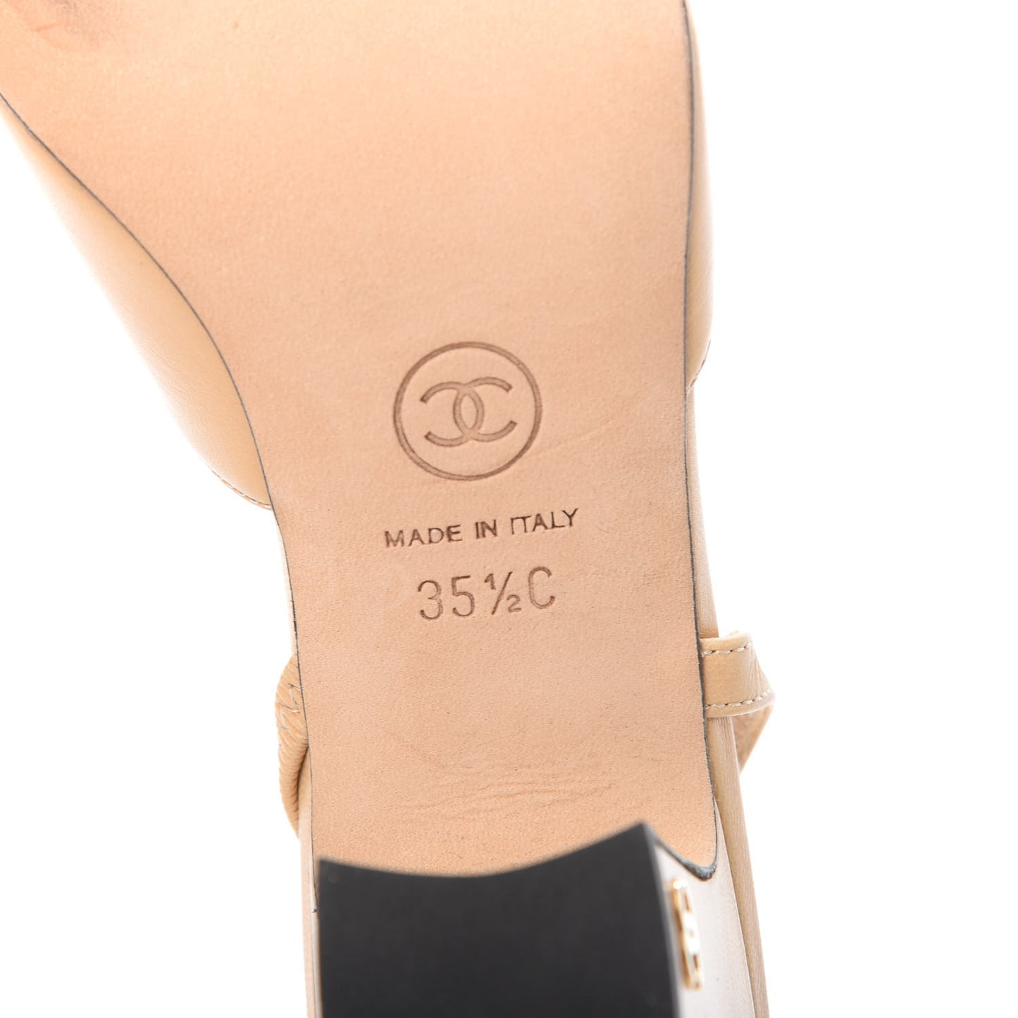 Goatskin Grosgrain Cap Toe CC Slingback Pumps 35.5 Beige Black