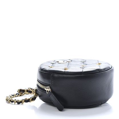 Chanel Lambskin Quilted Studded Round Clutch With Chain Black 3 of 9