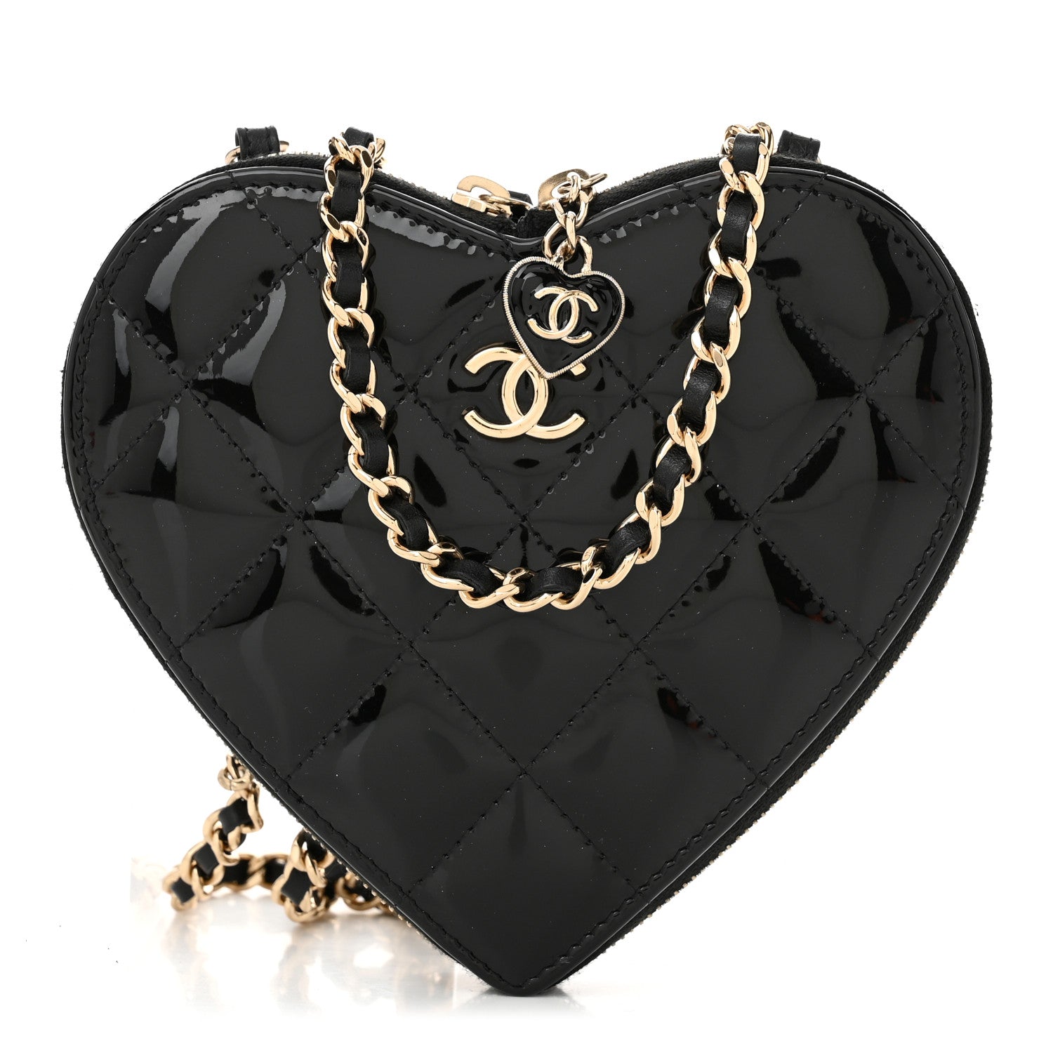 Chanel Patent Calfskin Resin Quilted CC Heart Clutch With Chain Black 3 of 18