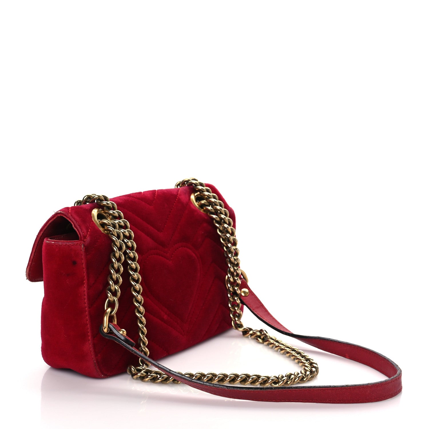 Gucci Velvet Matelasse Mini GG Marmont Shoulder Bag Hibiscus Red 3 of 17