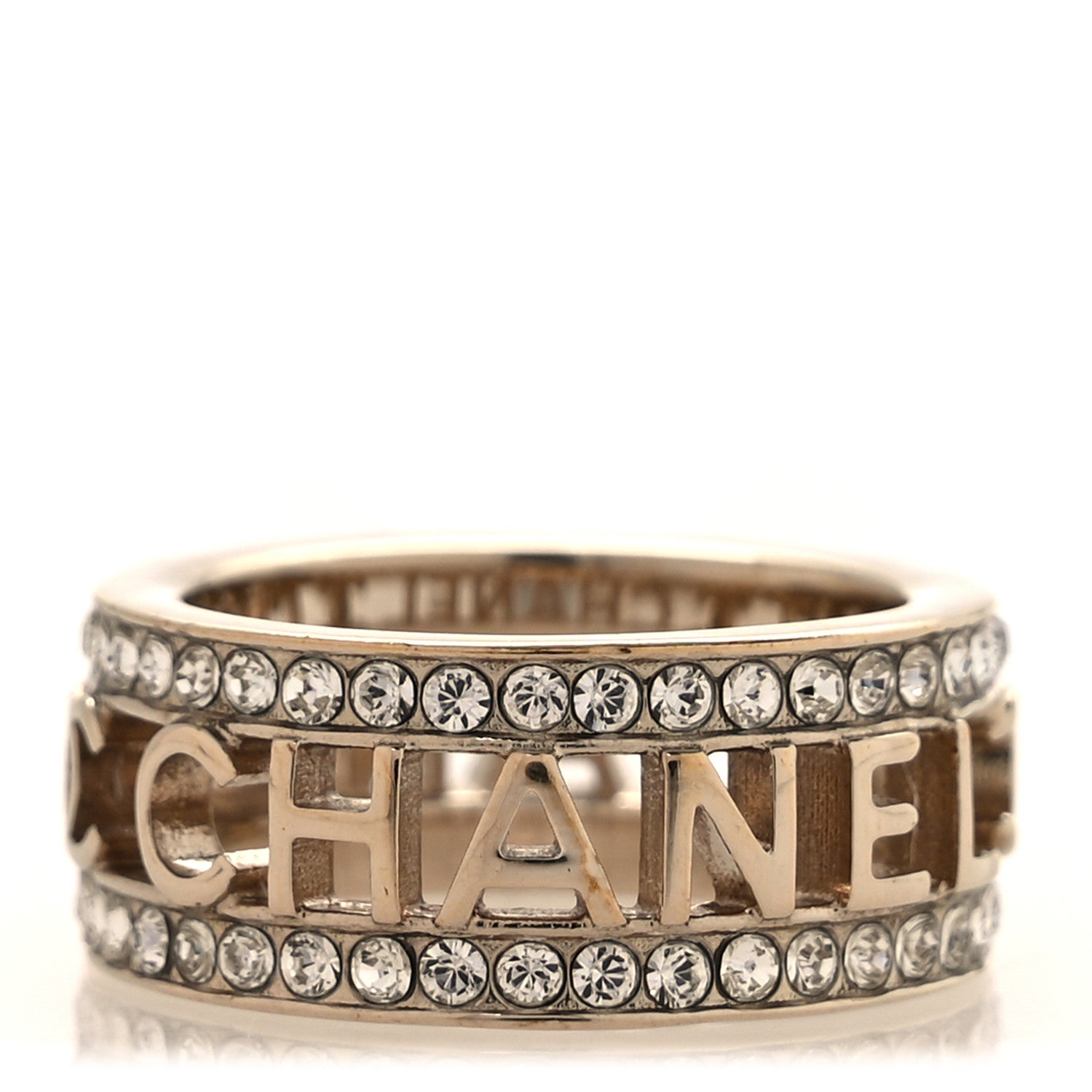 Chanel Metal Crystal Bow-tiful CC Logo Ring 53 6.5 Gold 1 of 5