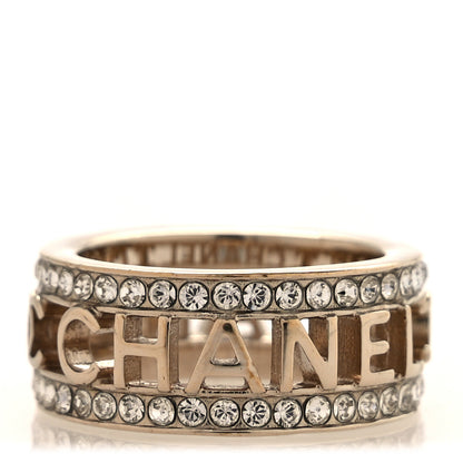 Chanel Metal Crystal Bow-tiful CC Logo Ring 53 6.5 Gold 1 of 5