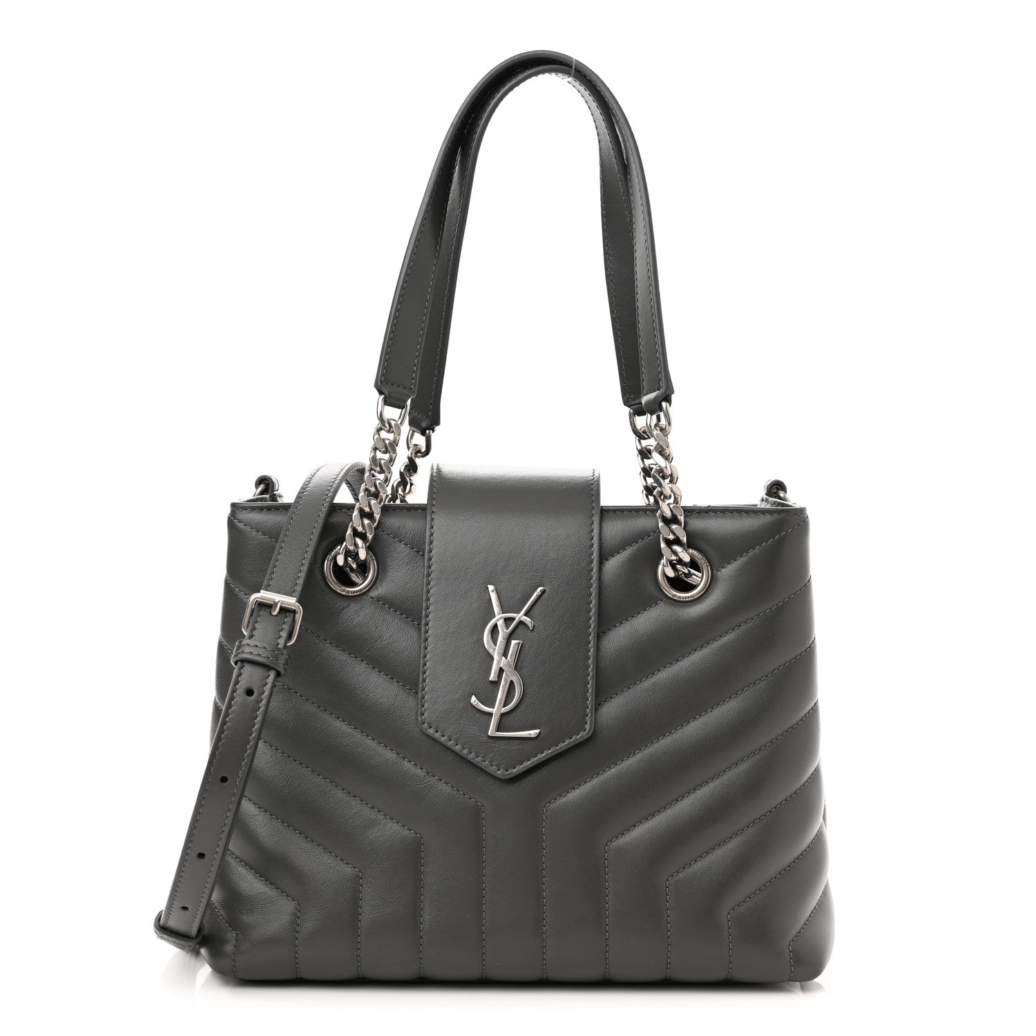 Saint Laurent Calfskin Y Quilted Monogram Small Loulou Shopper Grey 1 of 11