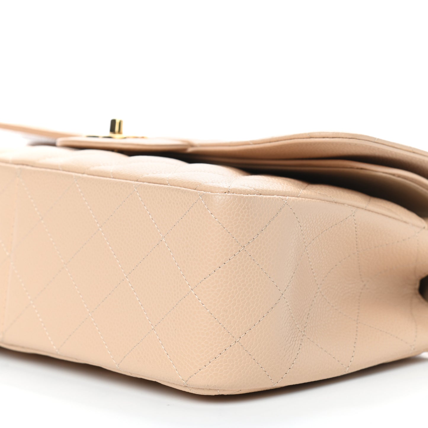 Caviar Quilted Jumbo Double Flap Beige
