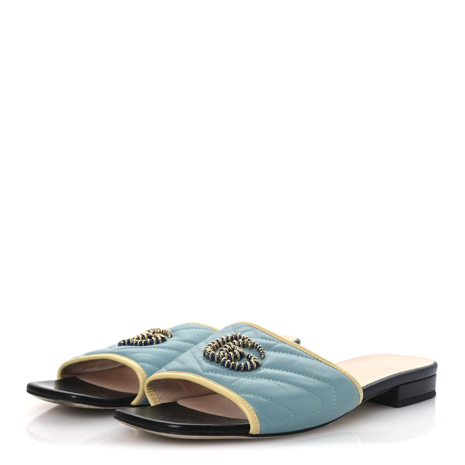 Gucci Malaga Kid Matelasse Enamel GG Marmont Flat Slide Sandals 38 Dusty Azure Burro 4 of 13